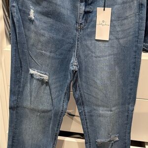 Jelly Jeans Woman’s size 13 Relaxed Fit Distressed Boyfriend Jeans - Blue
